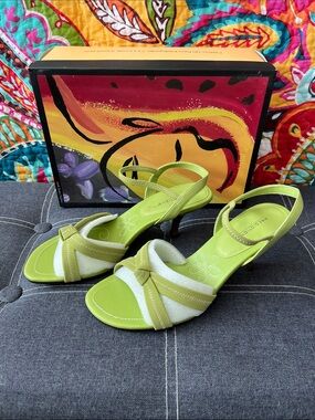 Predictions Lime Green and White Strappy Slingback Heels in Size 8W-NIB